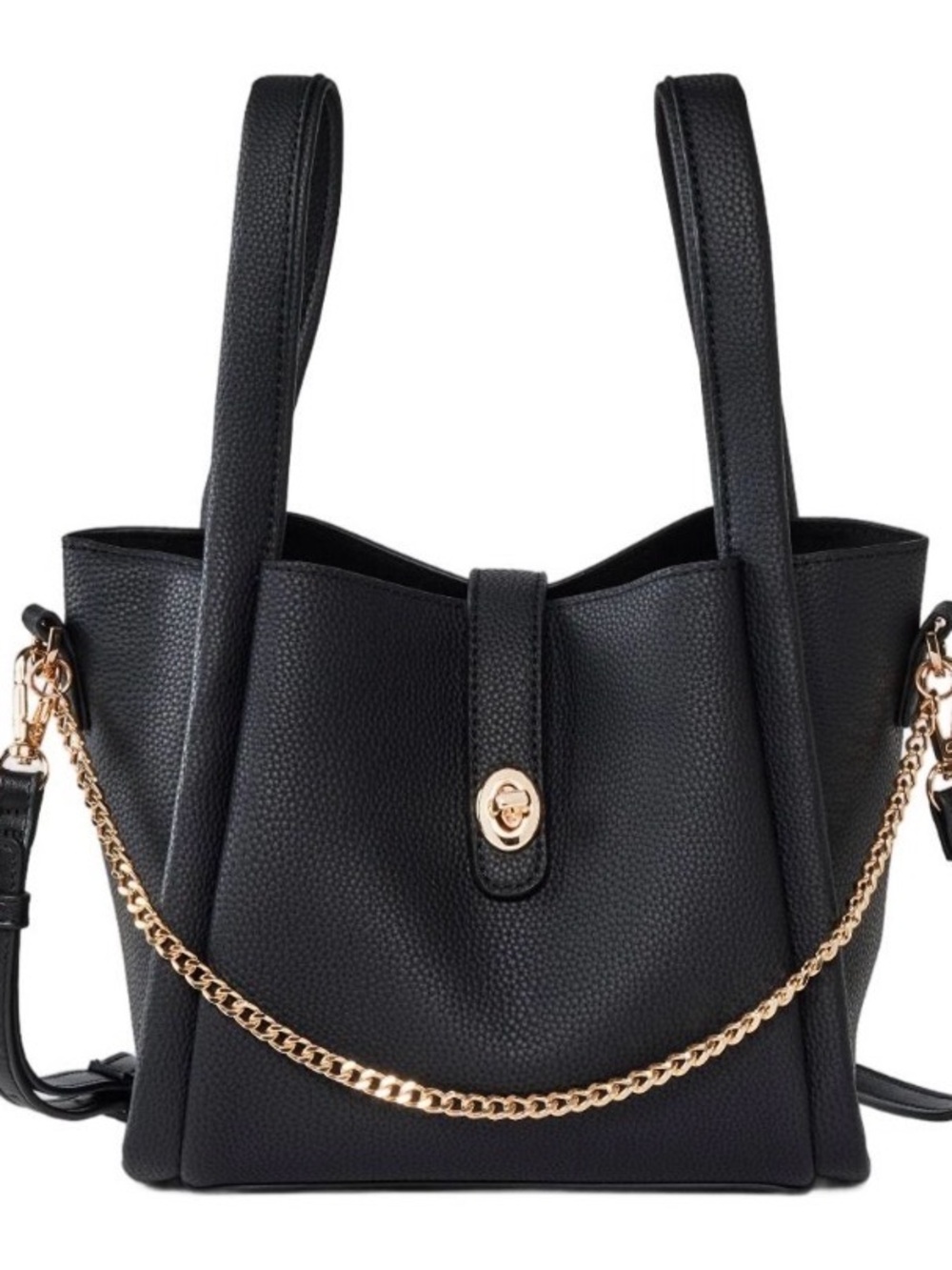 a New Day Mini Sophie Crossbody Tote Bag Black Pebbled Faux Leather Gold Chain